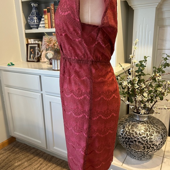 FOSSIL Woman's L Penny Lace Overlay Mini Dress Wine Red - Picture 5 of 9